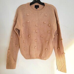 Lumiere Pom Pom Textured Chunky Knit Crew Neck Pullover Ribbed Sweater Sz Large